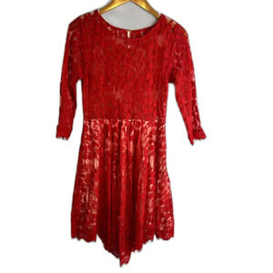 Free People 3/4‎ Sleeve Mesh Lace Overlay Dress Red Size 4